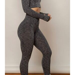 Agent 84 Gray Space Dye Activewear Set Scrunch Butt Leggings Crop Top Women S